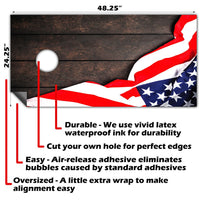 American Flag on Dark Wood - Cornhole Board Wrap - Set of 2