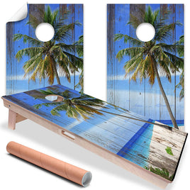 Sand and Blue Sky - Cornhole Board Wrap - Set of 2