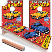 Retro Garage - Cornhole Board Wrap - Set of 2