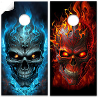 Flaming Skull - Cornhole Board Wrap - Set of 2