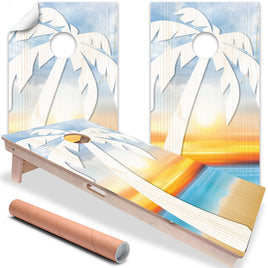 Palm on Beach - Cornhole Board Wrap - Set of 2
