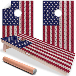 USA American Flag on Steel - Cornhole Board Wrap - Set of 2