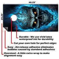 Blue Flaming Skull - Cornhole Board Wrap - Set of 2