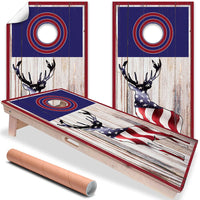 Elk Hunting American Flag - Cornhole Board Wrap - Set of 2