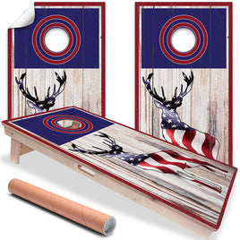 Elk Hunting American Flag - Cornhole Board Wrap - Set of 2