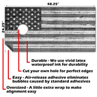 Black and White American Flag - Cornhole Board Wrap - Set of 2