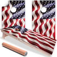 American Flag Wavy - Cornhole Board Wrap - Set of 2