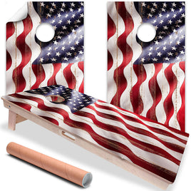 American Flag Wavy - Cornhole Board Wrap - Set of 2