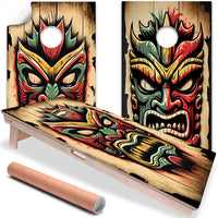 Tropical Tiki Masks - Cornhole Board Wrap - Set of 2