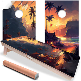 Tropical Sunset Painting - Cornhole Board Wrap - Set of 2