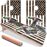 American Camo Flag Duck Flying - Cornhole Board Wrap - Set of 2