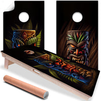 Tropical Tiki Mugs - Cornhole Board Wrap - Set of 2