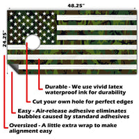 USA American Flag Military Camouflage - Cornhole Board Wrap - Set of 2
