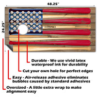 American Flag USA Baseball - Cornhole Board Wrap - Set of 2