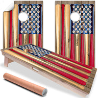 American Flag USA Baseball - Cornhole Board Wrap - Set of 2