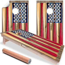 American Flag USA Baseball - Cornhole Board Wrap - Set of 2