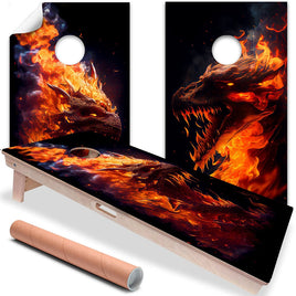 Dragons of Fire - Cornhole Board Wrap - Set of 2