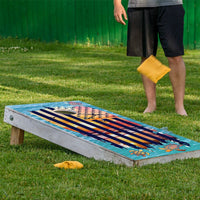 Sunset Sea Turtle and American Flag - Cornhole Board Wrap - Set of 2