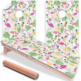 Flamingo Wood Background - Cornhole Board Wrap - Set of 2