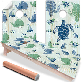 Sea Turtles and Whales - Cornhole Board Wrap - Set of 2