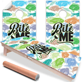 Bite Me Fishing - Cornhole Board Wrap - Set of 2