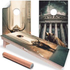 Wall Street Bear and Bull - Cornhole Board Wrap - Set of 2