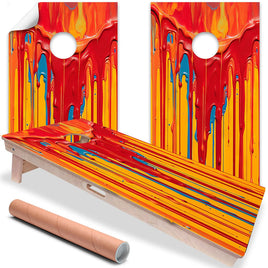 Warm Vibrant Dripping Paint - Cornhole Board Wrap - Set of 2