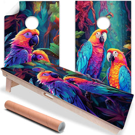 Colorful Parrots - Cornhole Board Wrap - Set of 2