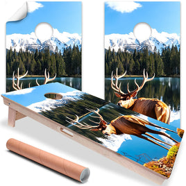 Buck on Quiet Lake - Cornhole Board Wrap - Set of 2