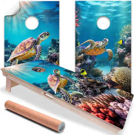 Sea Turtles in Ocean - Cornhole Board Wrap - Set of 2