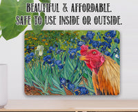 Irises Painting - Interrupted by Rooster - Metal Sign