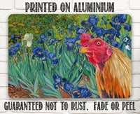 Irises Painting - Interrupted by Rooster - Metal Sign