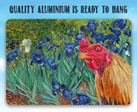 Irises Painting - Interrupted by Rooster - Metal Sign