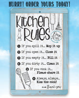 Kitchen Rules, Open 24 Hrs. - Metal Sign