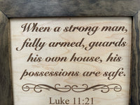 Hidden Gun Safe Recessed In Wall With Luke 11:21 Bible Verse Decoration - Recess In The Wall or Mount On The Wall by Bellewood Designs
