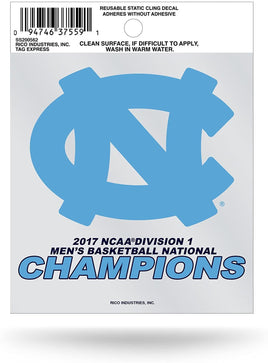 University of North Carolina Tar Heels 2017 Champions 3 Inch Flat Static Cling Decal
