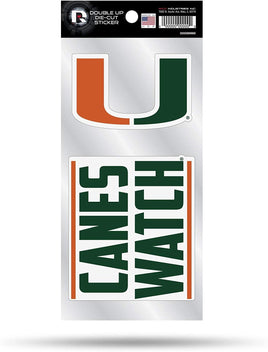 University of Miami Hurricanes Double Up Die Cut Sticker Decal Sheet, 4x8 Inch