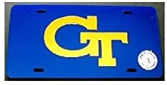 Georgia Tech University Yellow Jackets Premium Laser Cut Tag License Plate, Mirrored Acrylic, Inlaid, Blue, 12x6 Inch