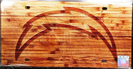 Los Angeles Chargers Premium Laser Cut Tag License Plate, Woodgrain Design, Mirrored Acrylic Inlaid, 6x12 Inch