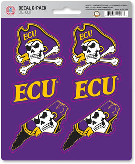 East Carolina University Pirates 6-Piece Decal Sticker Set, 5x6 Inch Sheet, Gift for football fans for any hard surfaces around home, automotive, personal items