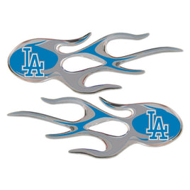 Los Angeles Dodgers 2-Piece Sticker Decal Set, Micro Flame Design, Drip Molded Raised Plastic Construction, 5x2 Inch each, Officially Licensed, Made in the USA