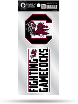 University of South Carolina Gamecocks 2-Piece Double Up Die Cut Sticker Decal Sheet, 4x8 Inch
