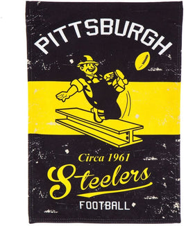 Pittsburgh Steelers Premium Garden Flag Banner, Double Sided, Retro Vintage Style, Linen, 13x18 Inch