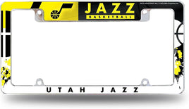 Utah Jazz Metal License Plate Frame Chrome Tag Cover All Over Design 6x12 Inch