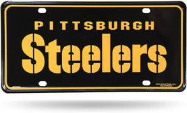 Pittsburgh Steelers Metal Auto Tag License Plate, Script Black Design, 12x6 Inch