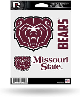 Missouri State University Bears 3 Piece Decal Sheet Triple Sticker