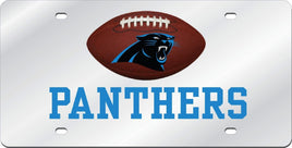 Carolina Panthers Premium Laser Cut Tag License Plate, Football Design, Mirrored Acrylic Inlaid, 12x6 Inch