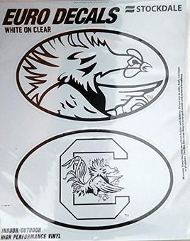 University of South Carolina Gamecocks 2-Piece White and Clear Euro Decal Sticker Set, 4x2.5 Inch Each