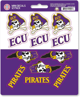 East Carolina University Pirates 12-Piece Mini Decal Sticker Set, 5x6 Inch Sheet, Gift for football fans for any hard surfaces around home, automotive, personal items
