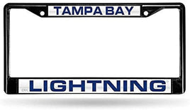 Tampa Bay Lightning Black Metal License Plate Frame Tag Cover, Laser Acrylic Mirrored Inserts, 12x6 Inch